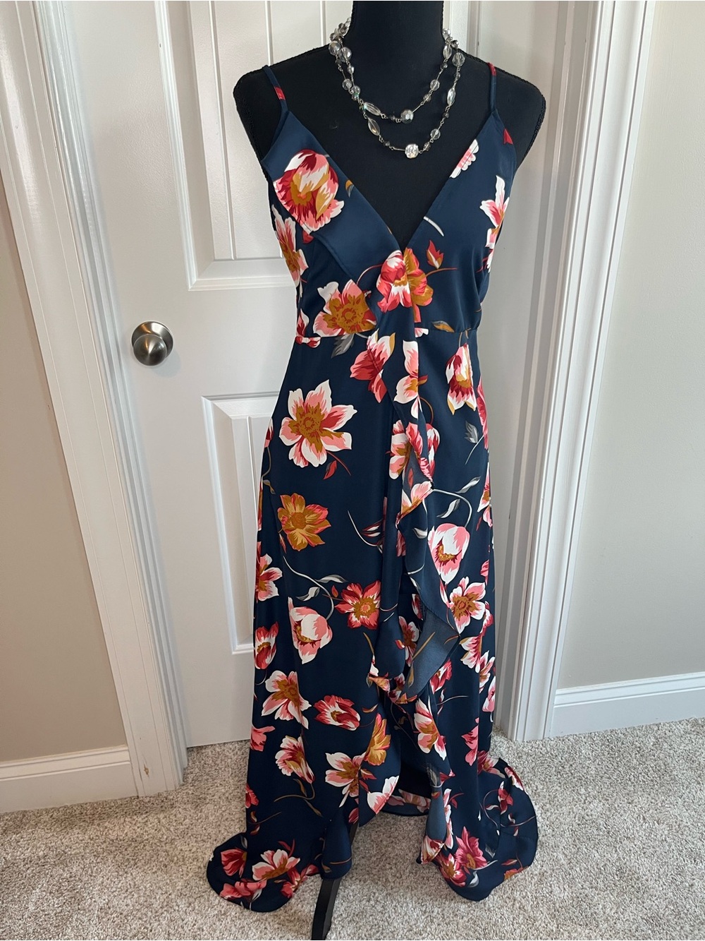 Vici Navy Maxi Dress with Pink & Gold Floral Print